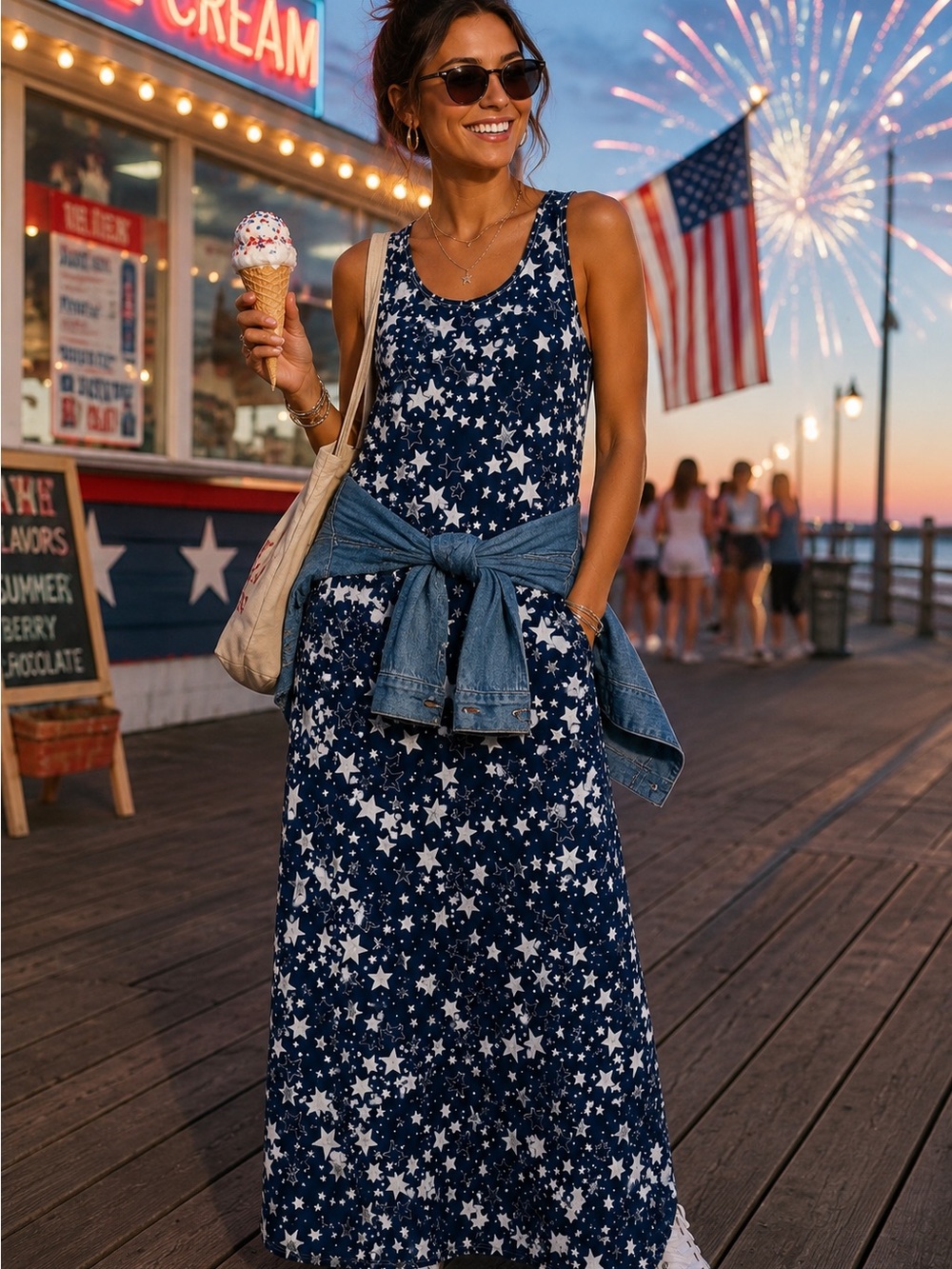 LulaRoe Navy White Star Print Sleeveless Maxi Dress Summer Sz. S